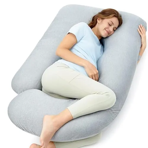 momcozy Almohada para Embarazadas con Funda Refrigerante – Cojín Embarazada en Forma de U de Cuerpo Completo, 145 cm, Apoyo para Espalda, Vientre y Piernas – Almohada Embarazo para Dormir de Lado