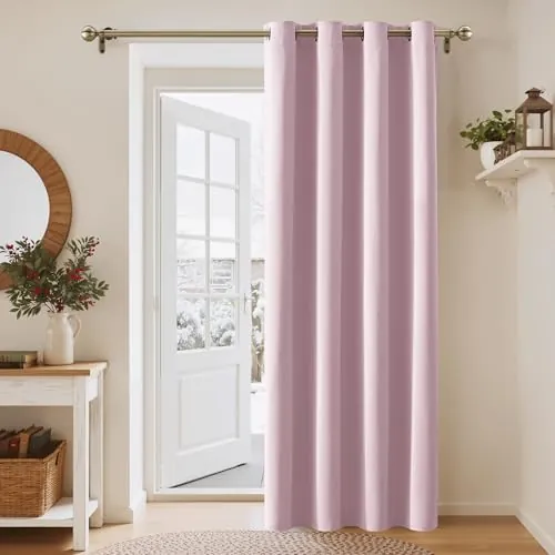 PONY DANCE Cortina Opaca, Termica Aislante Frio y Calor,1 Pieza | 132x210cm(AnxAl),Rosa Claro,Cortina Blackout para Salon/Habitacion Infantil,Puerta Divisora,Proteccion Privacidad,con Ojales