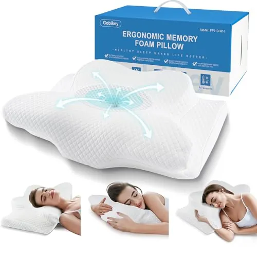 Almohada Cervicales y Cuello, Almohada Cervical de Espuma Viscoelastica | Almohadas Antironquidos para Dormir de Lado, Espalda y Estómago, 60x36x11/13cm, Blanco