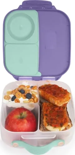 b.box Mini caja de almuerzo para niños con 3 compartimentos (2 herméticos) ideal para almuerzos y aperitivos sin BPA