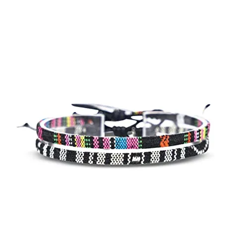Made by Nami Conjunto de 2 Tobilleras Surferas Mujer y Hombre - Tobillera Fina Estilo Boho Hippie - Accesorios Festivales y Playa - Hechos a Mano - Resistente al Agua y Ajustable (Negro y negro-rosa)