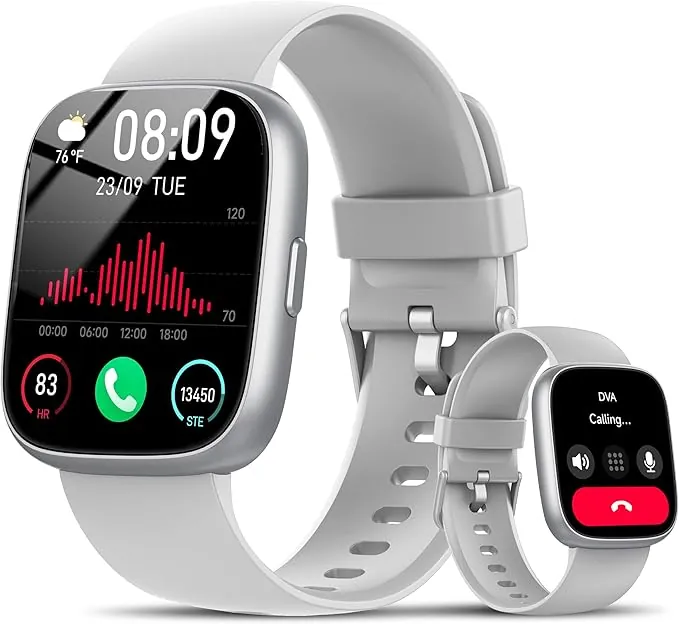 Reloj Inteligente Hombre Mujer con Alexa, 1,83" Smartwatch con Llamadas Bluetooth,120+ Deportivos Smart Watch con Pulsómetro/Podómetro/Monitor de Sueño, IP68 Pulsera Actividad para Android iOS, Gris