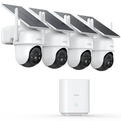 aosu 2K Camara de Vigilancia Solar Exterior, Kit de 4 Cámaras con aosuBase