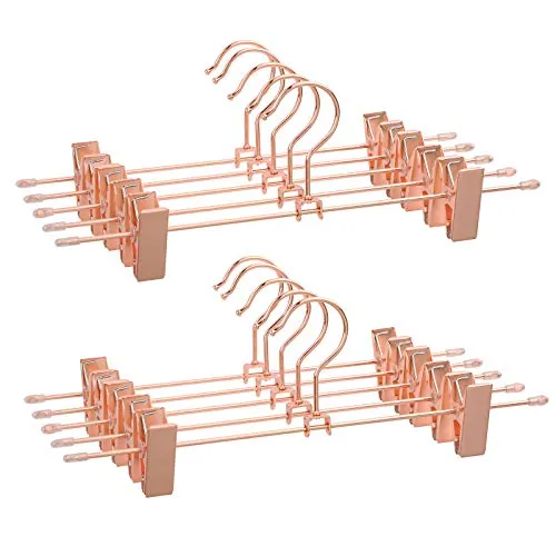 SONGMICS Perchas, Juego de 10, con 2 Pinzas para Faldas y Pantalones | Alambre de Metal, 30 cm de Largo, Ahorro de Espacio, Ganchos Giratorios de 360°, Oro Rosa, Colección PATIYA, CRI46R-10