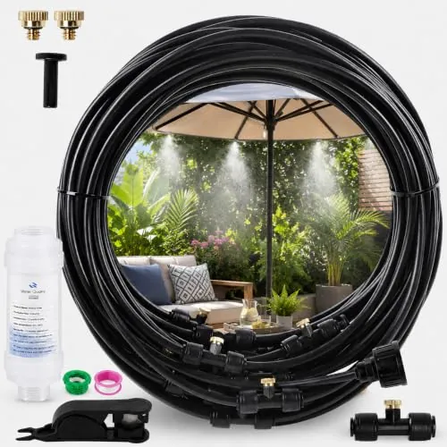 Tesmotor 18M Kit Nebulizador Terraza Jardín, DIY Enfriamiento Nebulizadores con 20 Boquillade latón y un Filtro, Sistema de Nebulización Automática para Jardín Terraza Invernadero