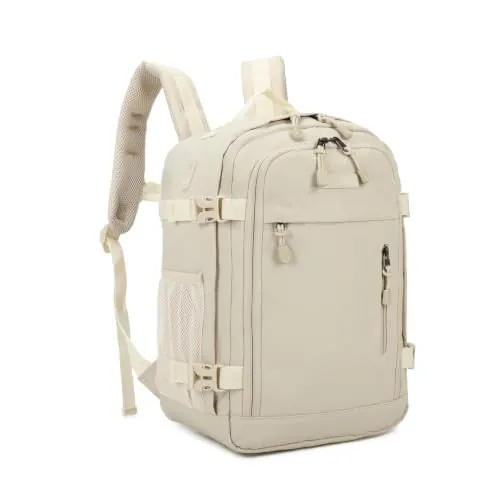 RAYKONG Mochila Cabina Ryanair 40x30x20cm (24L) | Mochila Viaje Avion Impermeable | Equipaje de Mano Resistente | Mochila para Senderismo | Escolar | Trabajo | Beis