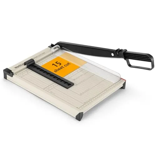 WORKLION Cortador de papel de guillotina A4 - Cortadora de papel resistente con protector de seguridad, capacidad de 15 hojas, cortador de guillotina de precisión para cortar papel, tarjetas, fotos,