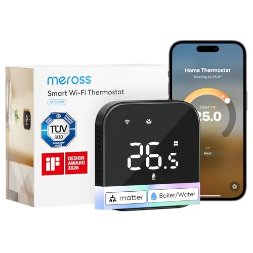 Meross Termostato Calefaccion WiFi Matter, Termostato WiFi Negro | Compatible con HomeKit, Alexa Google Home, y Home Assistant, Bajo Consumo Programable, Detección Ventana Abierta