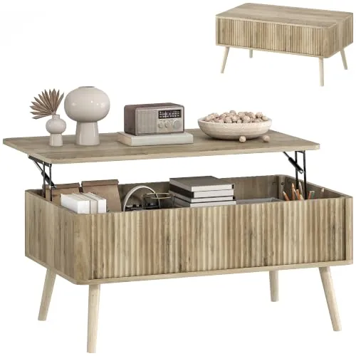 HOMCOM Mesa de Centro Elevable Almacenaje 91x56-80,5x43-57,5 cm Roble