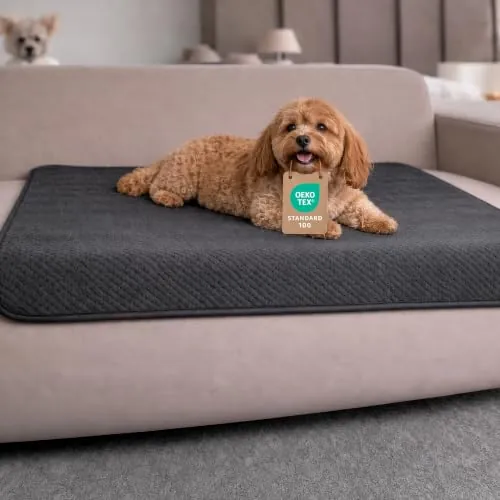 Dreamzie Manta Perro Impermeabile 80x100cm - Manta para Perros Reversible y Lavable a máquina – Suave Forro Polar para Sofá y Cama - Gris Oscuro