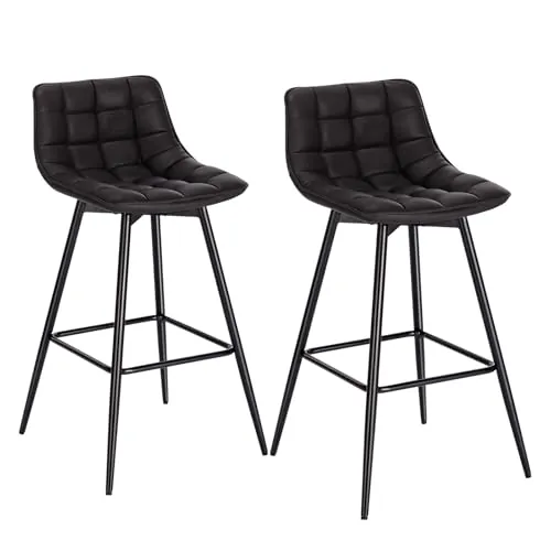 WOLTU Taburete de Bar Juego de 2 con Respaldo de Marco de Metal Asiento, Piel sintética, Antracita