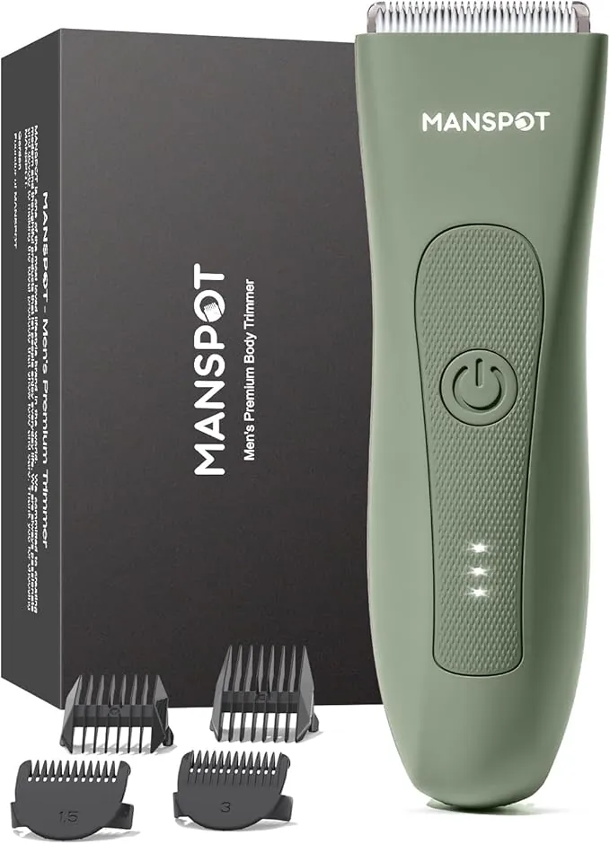 MANSPOT Afeitadora Corporal Masculina, Depiladora Corporal Hombre Electrica con Cuchilla de Cerámica Desmontable y Protección IPX7, Rasuradora Hombre Recargable USB para Cuerpo, Zona Intima, Genitales