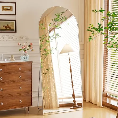 NEUWEABY Arqueado Espejo de Cuerpo Entero Espejo de pie con Soporte 165 x 60cm Espejo de Pared Grande Plata Colgado de pie o apoyado contra la Pared para la Entrada del Dormitorio