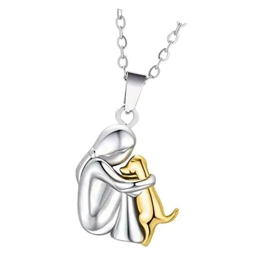 KACCDE Collar/Pendientes con Colgante de Niña Encantadora y Perro que Simboliza la Amistad Inocente, Accesorio Hecho a Mano para Amantes de las Mascotas