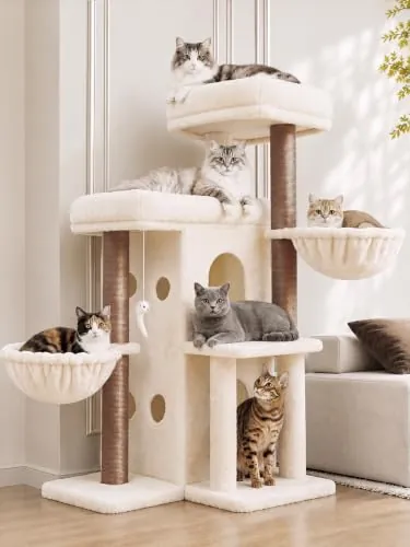 Heybly Árbol para Gatos 105 cm con 2 Plataformas y 2 Cestas Beige