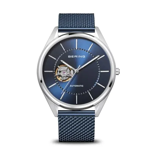 BERING Reloj automático para Hombre, Colección Automatic de Acero Inoxidable y Cristal de Zafiro 16743-307, Plateado y Azul