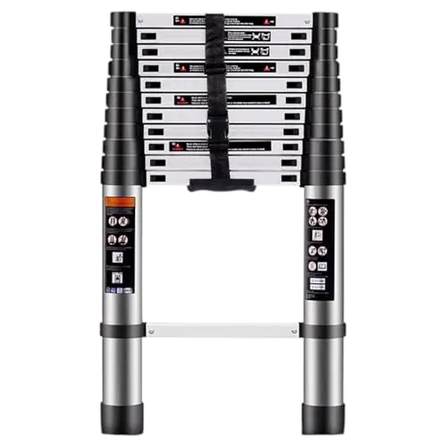 Escalera Plegable Telescópica de Aluminio Multiusos Portátil Extensible - Tamaños: 2m, 2,6m y 3,2m | Fácil Uso y Mecanismo Sencillo | Botón de Bloqueo (3,2 Metros)