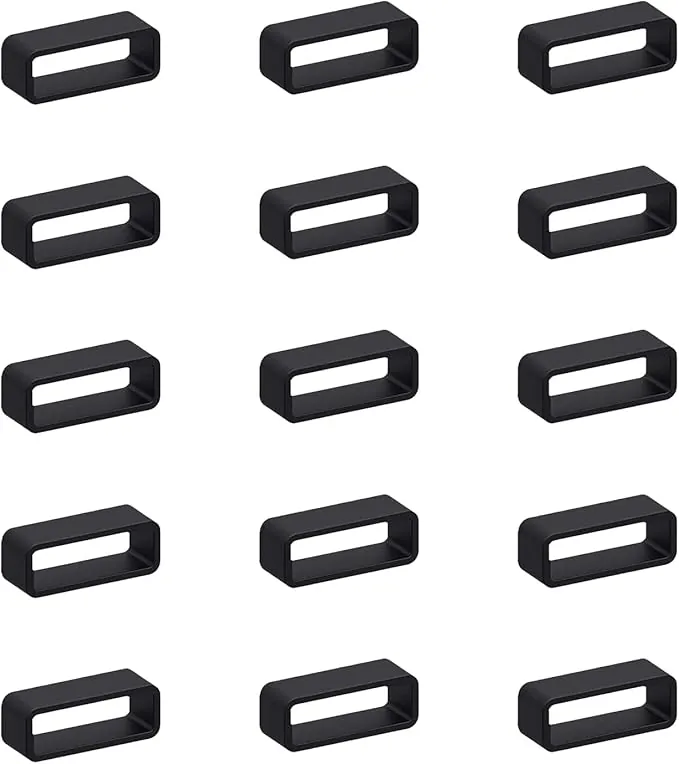 15 pcs Retenedor de Correa de Reloj, 20mm Hebilla de Silicona de Anillo,retenedor correa reloj,Hebilla de Silicona para reloj（Negro）