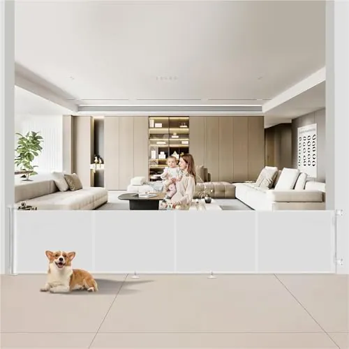 Puerta Seguridad Bebé Extensibles, Barrera Seguridad Nños y Perros, 0-5M Retráctil Vallas para Escaleras y Pasillos, Interiores y Exteriores