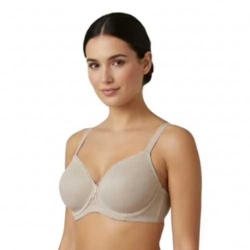 Selene, Sujetador Moldeador para Mujer, Banda Alta Cruzada, con Aros y Copas Acolchadas Decoradas, Colección Violeta, Color Tierra, Talla 100C