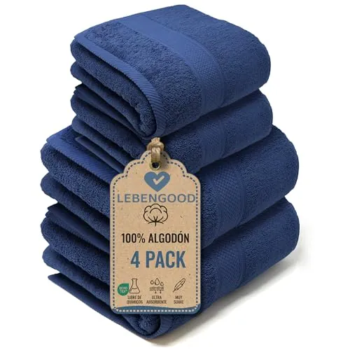 LEBENGOOD Juego de Toallas de Baño Grandes 2 Ducha 70x140 2 Lavabo 50x90 | rizo de algodón 500 g/m², suaves y muy absorbentes, certificado Oeko Tex, secado rápido, para casa, hotel y gym