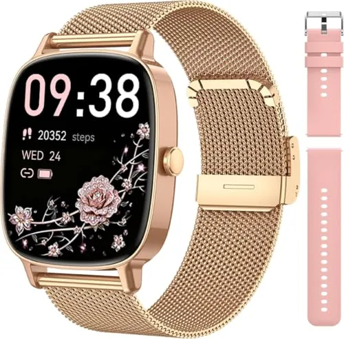 Reloj Inteligente Mujer con Llamadas Bluetooth y Whatsapp, Smartwatch Mujer Elegante con 2 Correas, Pantalla HD 1,85", Frecuencia Cardíaca, Sueño, SpO2, 120+ Deportes, IP68, Compatible Android iOS