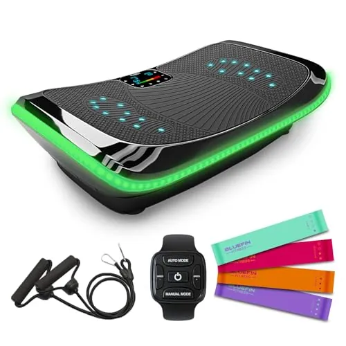 Plataforma Vibradora Bluefin 4D para Perder Peso, Recuperación Muscular y Drenaje Linfático, 3 Potentes Motores con Bandas y Cuerdas de Resistencia para Realizar un Ejercicio Completo
