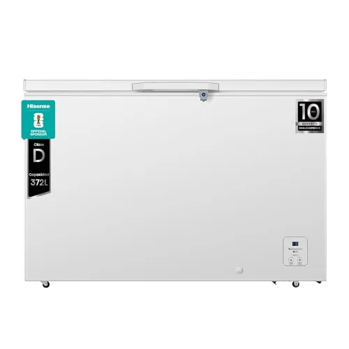 Hisense FT484D4AWLYD - Arcón Congelador, Class D, 372 L, Alto 85.8 cm x Ancho 124.3 cm, Color Blanco, Congelamiento Rápido