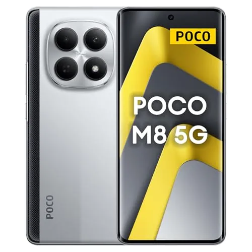 XIAOMI POCO M8 5G - Smartphone de 8+256GB, Pantalla de 6,77" 120Hz Flow AMOLED, Snapdragon 6 Gen 3, cámara Dual de 50MP IA, Carga Turbo de 45W, Cargador no Incluido, Plata (Versión ES)