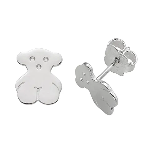 TOUS Pendientes de Plata de Primera Ley para Niña con Cierre a Presión, Tamaño 0,65 x 0,85 cm, Sencillez y Elegancia, Colección TOUS Bear