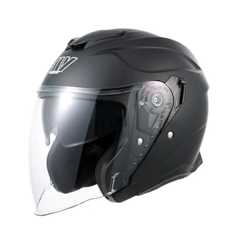 MY Casco Jet Rollerhelm con Parasol, Certificado ECE22.06, Forro Interior cómodo, Completamente extraíble, Casco de Moto, Casco para Hombre y Mujer, Modelo MY-835 (Negro Mate, S)