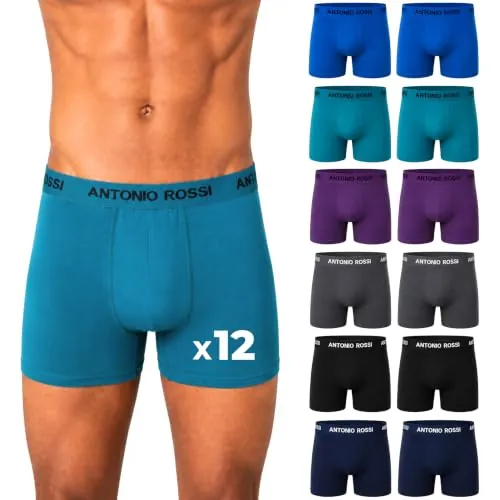 ANTONIO ROSSI paquete de 12 boxers ajustados para hombre - Calzoncillos tipo bóxer para hombre con cintura elástica
