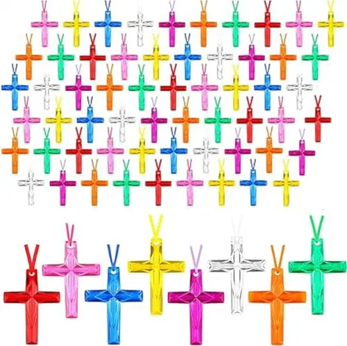 Harxin 56 Piezas Collares Cruz Cristal,Regalo Cristiano a Granel, Plástico Collares Ideal Como Recuerdo de Fiesta Religiosa, Ideal para la Biblia, Domingo, Iglesia, Pascua, Navidad