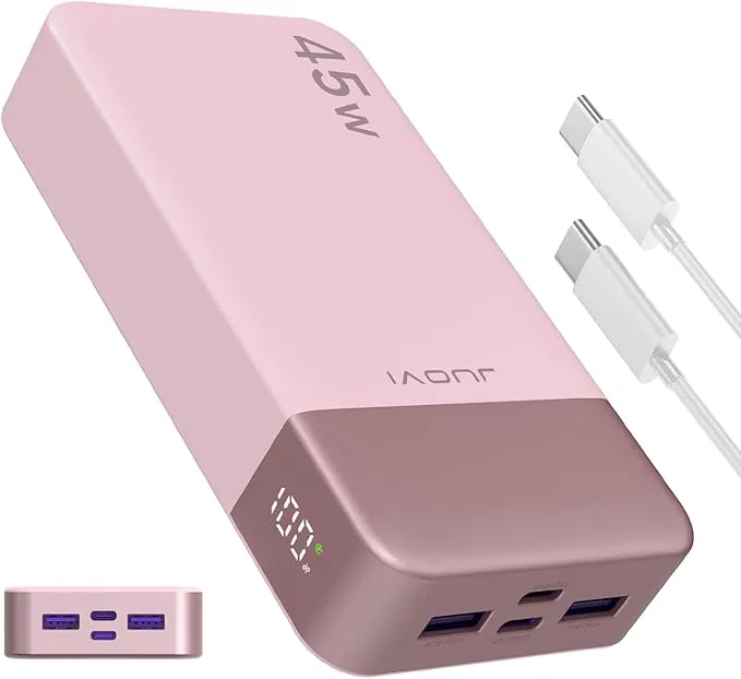 Banco de energía JUOVI Carga rápida, 20000mAh 45W Cargador portátil, Samsung Super Carga rápida con Pantalla LED Cargador de teléfono portátil, USB C Power Bank para MacBook, para iPhone 15 14 13 Pro