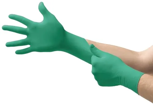 Ansell TouchNTuff 92-600 Guantes Desechables de Nitrilo, Sin Polvo, Alta Protección Química y Mecánica, Seguridad Alimentaria, Guantes Multiusos Profesionales, Verde, Talla M (100 Guantes)