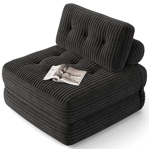 Xbro Sofá Cama Plegable 2 en 1, Tela Pana, Negro