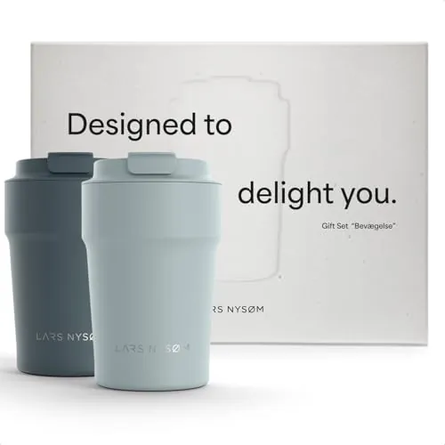 LARS NYSØM Set de Regalo de Tazas de Café Térmicas Para Llevar - 2 x 380ml | Taza Termo Cafe para Llevar de Acero Inoxidable - 4h caliente 8h frío - Travel Mug Vasos a Prueba de Fugas - Caja de Regalo