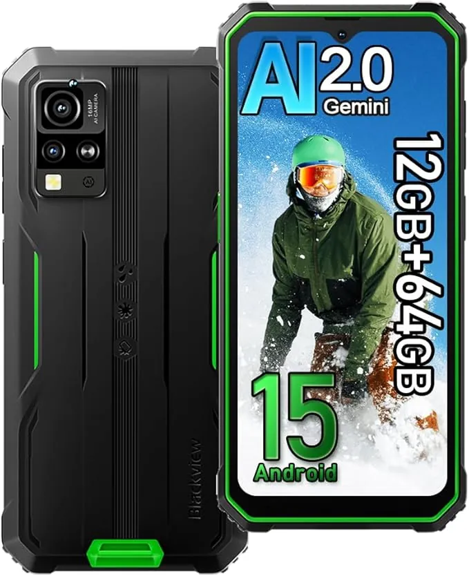 Blackview BV4800SE 4G Móvil Irrompible Android 15, 12GB+64GB/2TB Teléfono Móvil Resistente IP68, 5100mAh, 16MP AI Camera, 6.56" HD+, Dual SIM Telefono NFC, 5G WiFi,GPS,OTG,FM,Gemini AI 2.0, Verde