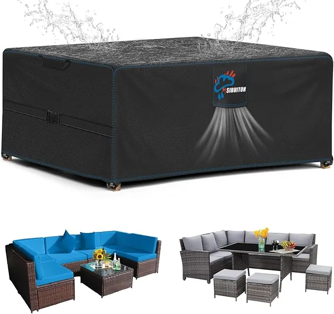 SIRUITON Funda Mesa Exterior Impermeable, 200 x 200 x 90 cm, Resistente Al Viento, Resistente a Los Rayos UV, Oxford 420D, Negro