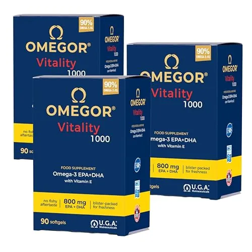 Omega 3 1000mg IFOS Certificado 5 Estrellas - 800 mg de EPA y DHA con Vitamina E - Favorece las Funciones Cardiovasculares y Cerebrales - 90 Cápsulas (Paquete de 3)