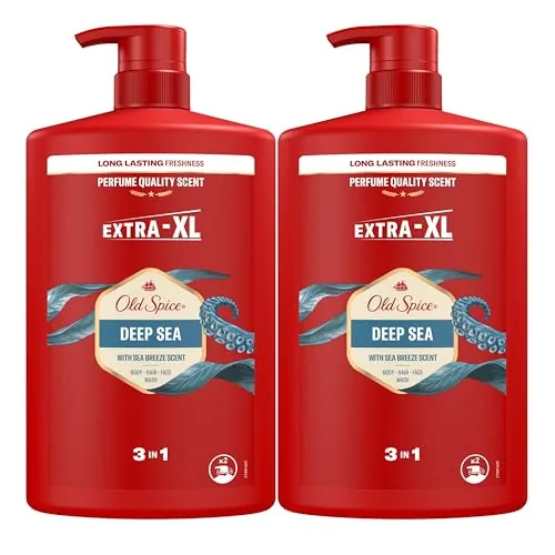 Old Spice Deep Sea Gel de Ducha y Champú 3 en 1 para Hombre, 2x1L