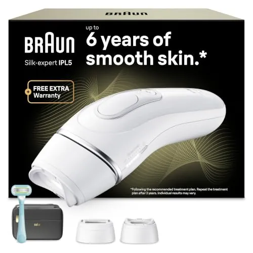 Braun Depiladora Luz Pulsada Silk·expert Pro 5, PL5234, Blanco/Plata