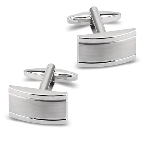 Gemelos para hombres, Gemelos Rectángulo Minimalista Plata Mate Textura Sólida para Boda Regular Accesorios de Negocios Mejores Hombres