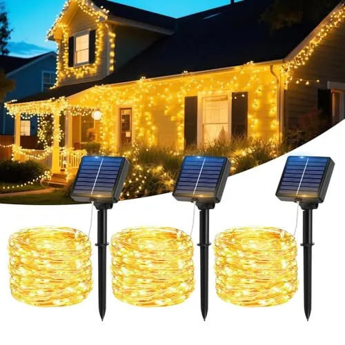 Luces Solares Led Exterior Jardin, 3 x 17M LED Guirnaldas Luces Exterior | 150 LED Luces Solar Exterior con 8 Modos, IP65, Guirnalda Luces Exterior para Jardín, Terraza, Boda, Decoración