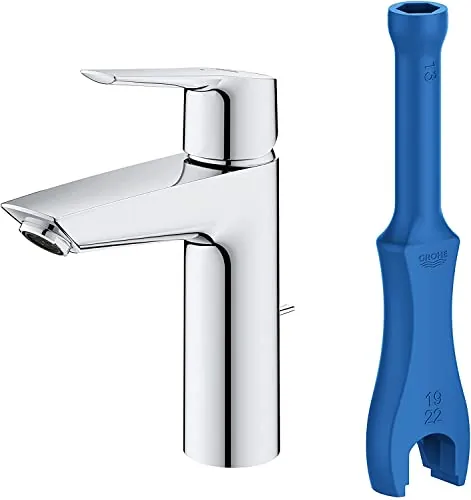 Grohe Start QuickFix- Grifo de lavabo monomando S (vaciador automático, apertura en frío, menor consumo de agua, instalación rápida, altura 192mm), cromo, 23552002