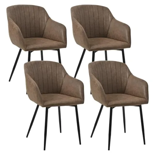 Goeurvant Pack de 4 Sillas de Comedor con Reposabrazos, Sillas Tapizadas de Piel sintética con Patas Metálicas, Modernas Sillón para Salón y Cocina, Marrón Oscuro