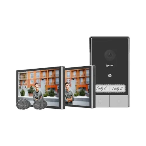 EZVIZ HP7 2-Family Kit Videoportero WiFi 2 Hilos,2K Timbre Video Sistema Intercomunicador,2 Videoporteros Táctil LCD 7",Detección de Persona, Audio Bidireccional,Desbloqueo en Remoto por App/RFID