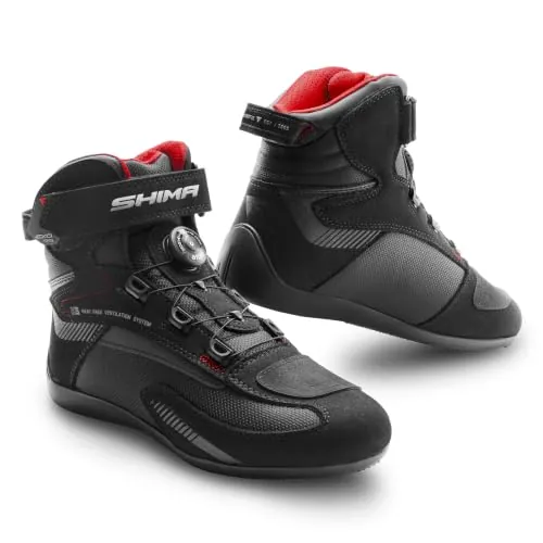SHIMA EXO Vented, Zapatos de Motocicleta para Hombres | Zapatos de calle reforzados con sistema de cierre ATOP, Suela antideslizante, Mango de cambio de marchas (Negro, 47)