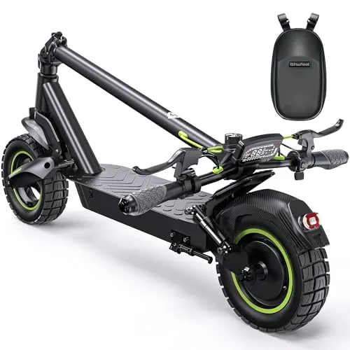 isinwheel S10MAX - Patinete eléctrico para Adulto, 1000 W, batería de 54,6 V, 15 Ah, autonomía de 60 km, neumáticos Todoterreno de 10 Pulgadas, Doble Brazo oscilante, aplicación conectada, Pantalla