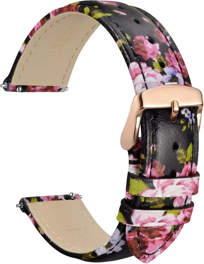 WOCCI Flores Correas de Reloj, Cuero Genuino, Liberación Rápida, Hebilla de Acero Inoxidable, Ancho de Correa 18mm 20mm 22mm